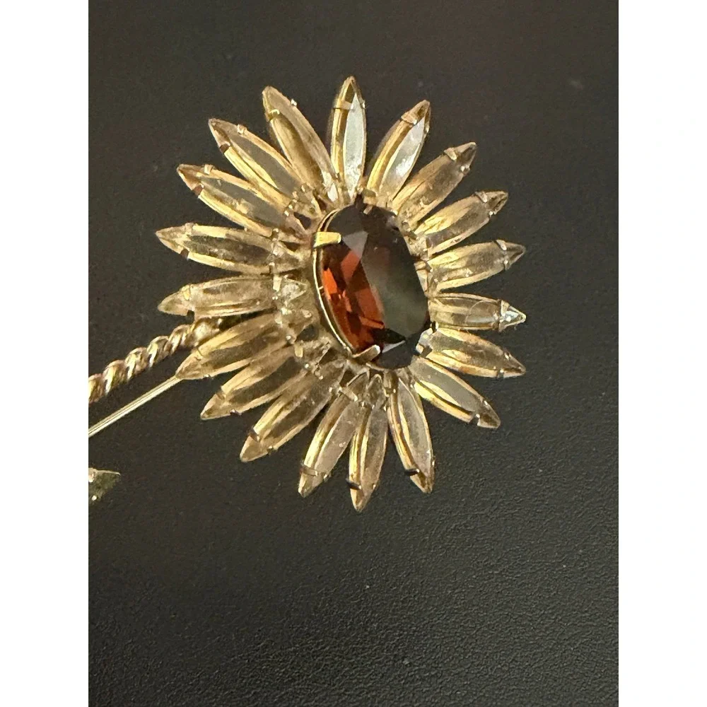 Vintage Rhinestone Brooch Floral Sunflower Daisy